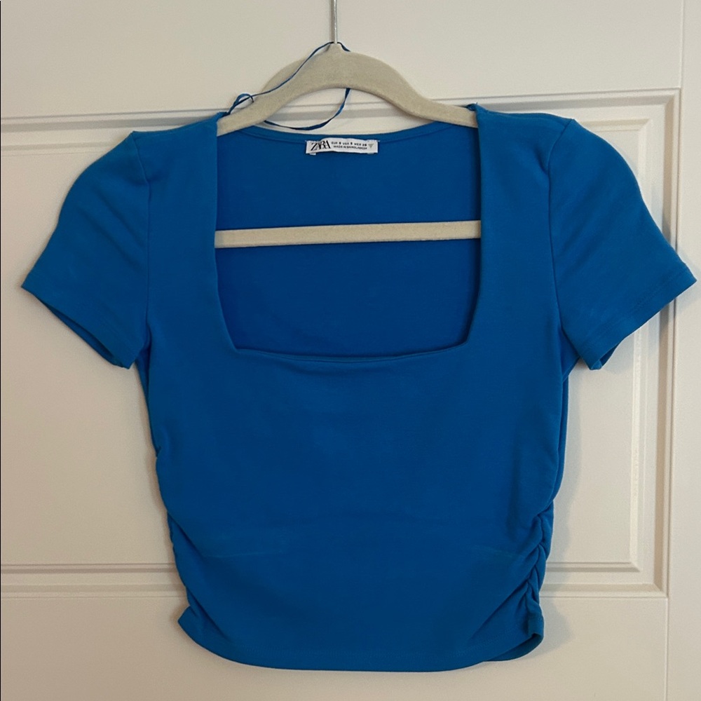 Zara Blue Square Neck Crop Top